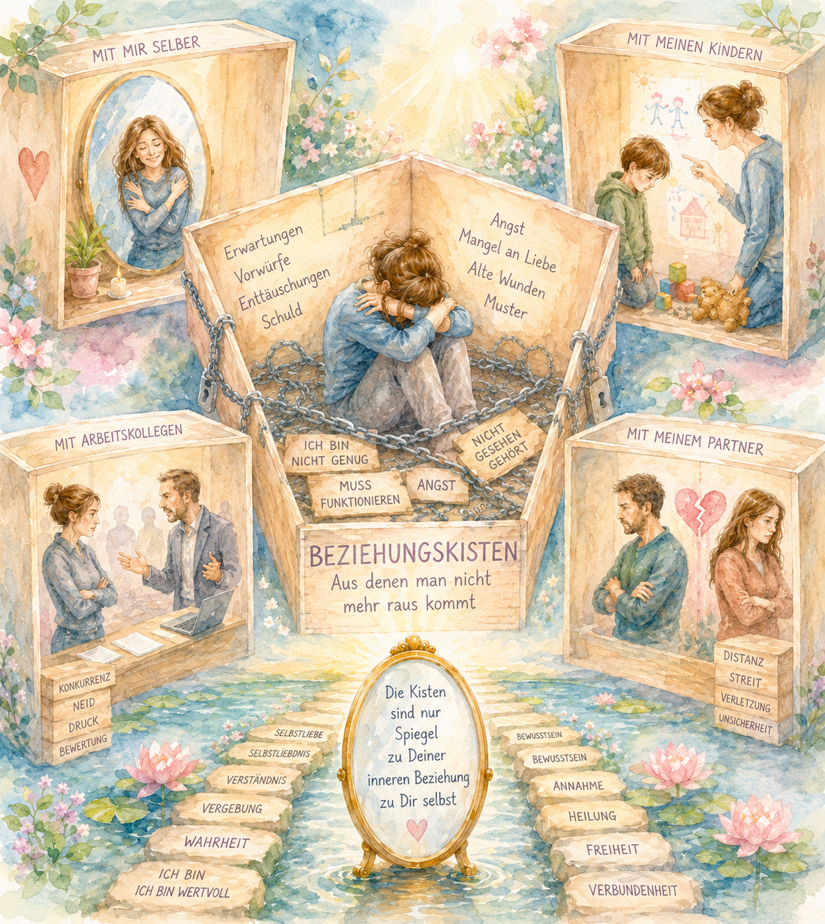 Illustration zur Beziehungskiste: Beziehungsmuster sichtbar machen und neue Wege finden